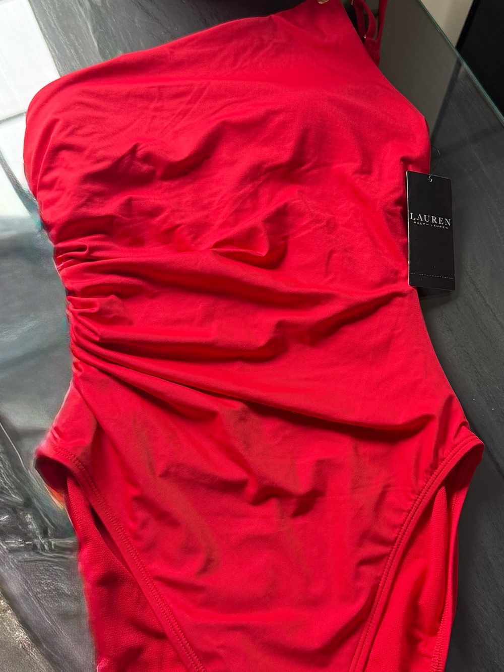Lauren Ralph Lauren Bright Red Ruched One-Piece Swimsuit